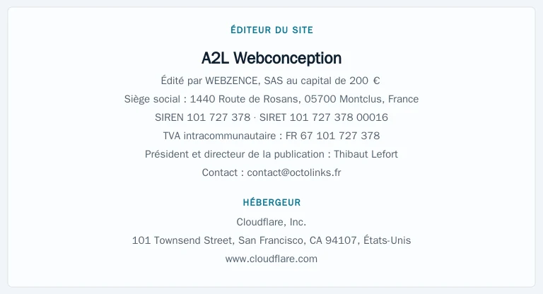 Coordonnées légales de l&rsquo;éditeur et de l&rsquo;hébergeur du site