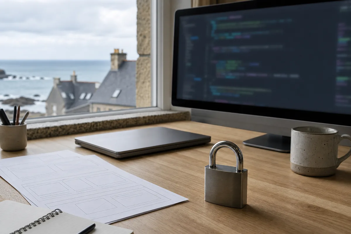 Cadenas symbolisant la protection d’un site web posé devant un écran de code